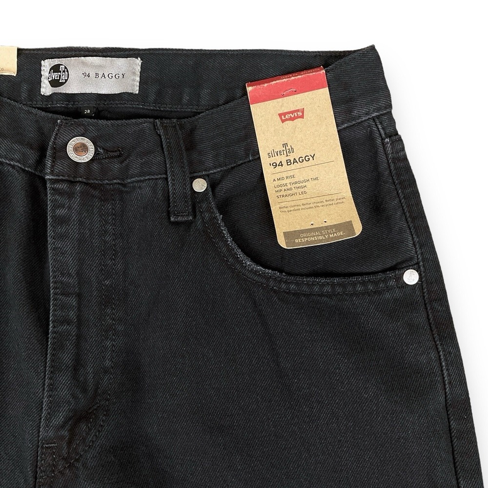 Levis Silvertab Jeans Women 28 (30x30.5) Black Ripped 94 Baggy Straight NWT - Picture 3 of 11